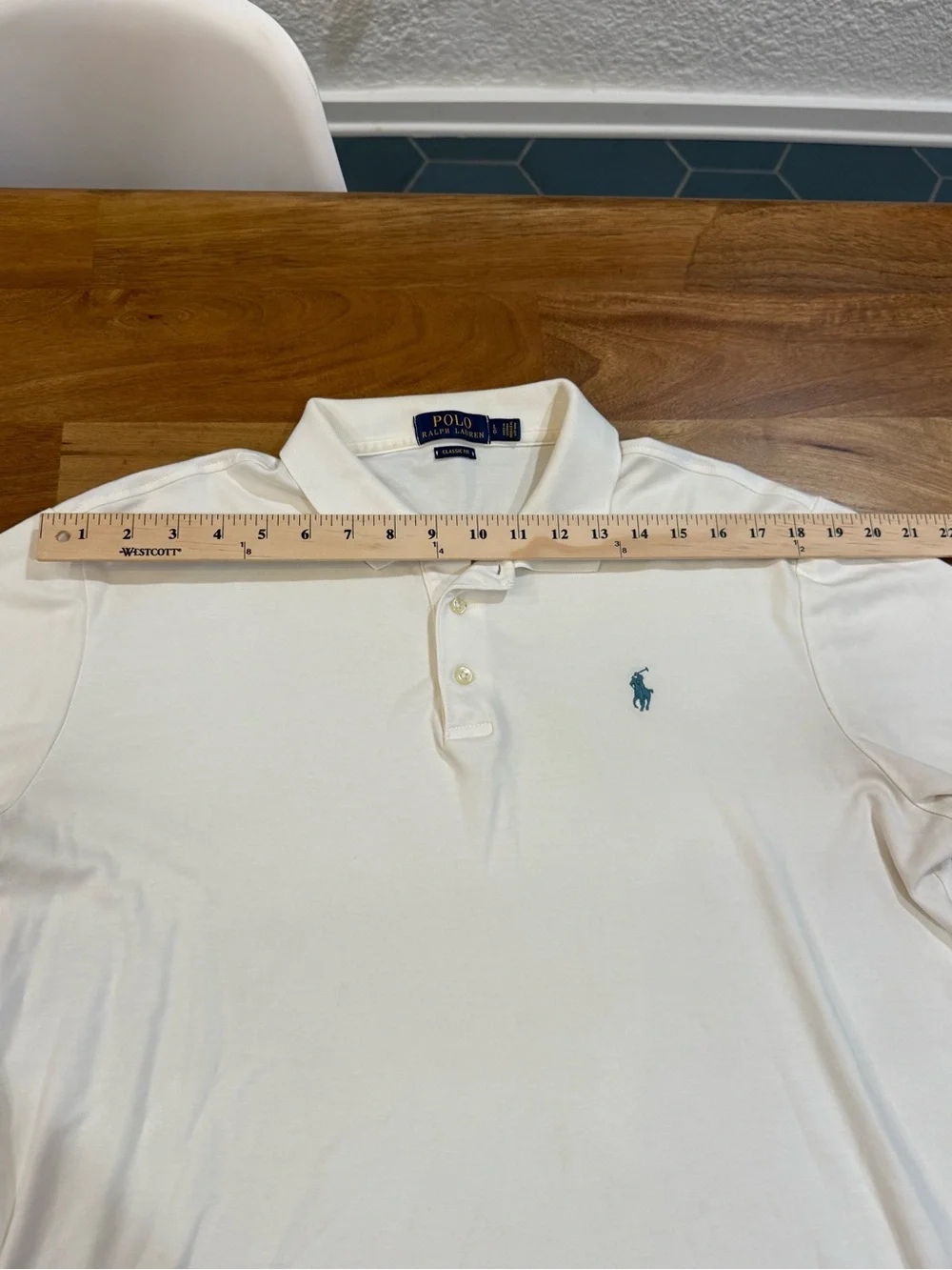 Ralph Lauren White Polo with Teal Logo Size L